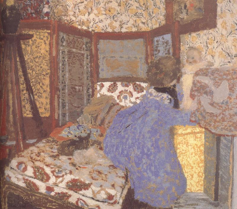 Edouard Vuillard Ms. wearing blue clothes and children Norge oil painting art